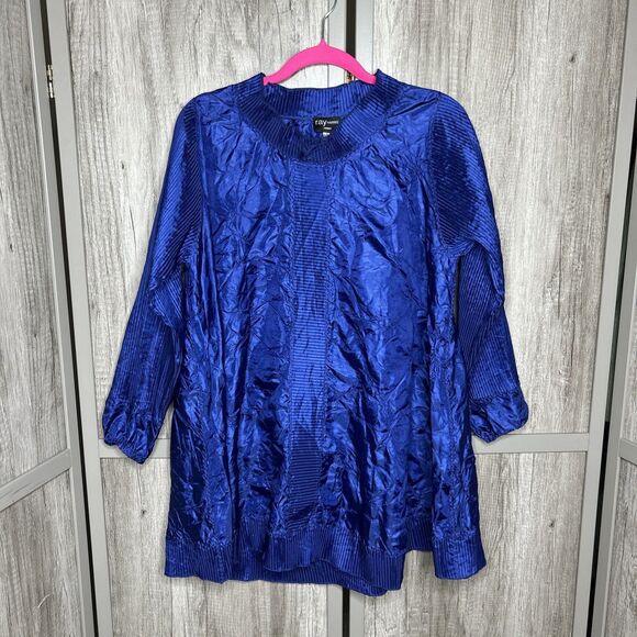 Ray Harris Crinkle Plisse Tunic Lightweight Purple Blue Long Sleeves Free Size - Picture 1 of 7